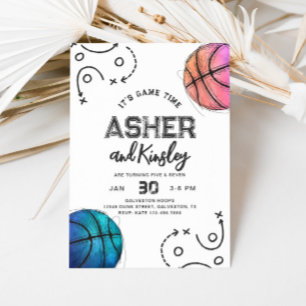 Invitation d'anniversaire de basket-ball conjoint