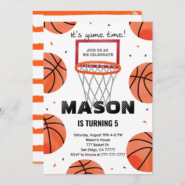 Invitation d'anniversaire de basket-ball modifiabl (Devant / Derrière)