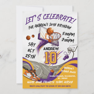 Invitation d'anniversaire de basket-ball pour enfa