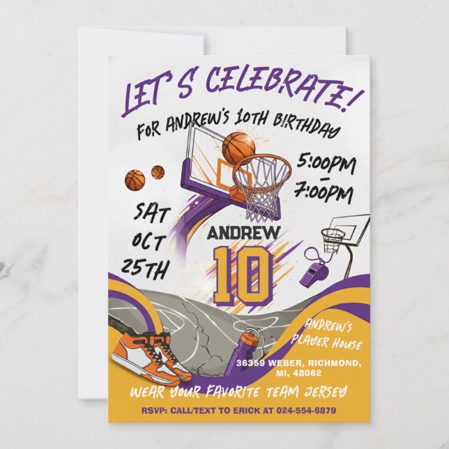 Invitation d'anniversaire de basket-ball pour enfa (Devant)