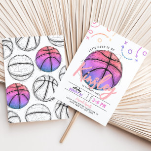 Invitation d'anniversaire de basket-ball rose