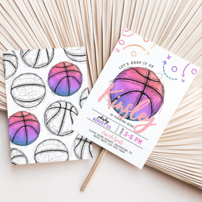 Invitation d'anniversaire de basket-ball rose (Créateur téléchargé)