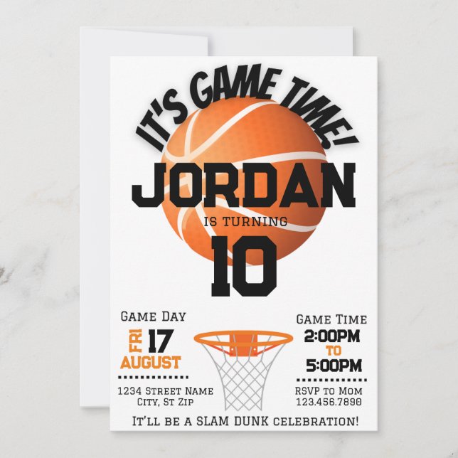 Invitation d'anniversaire de basket-ball Slam Dunk (Devant)