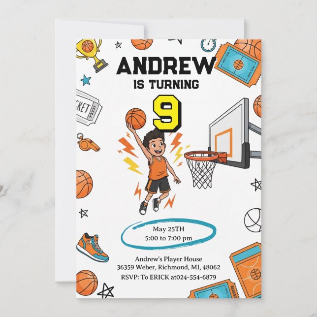 Invitation d'anniversaire de basket-ball sportif p (Devant)