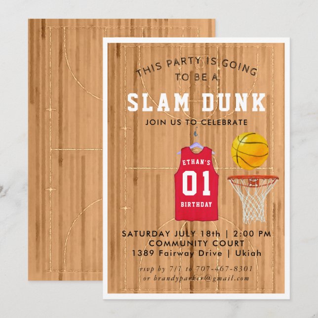 Invitation d'anniversaire de basketball (Devant / Derrière)