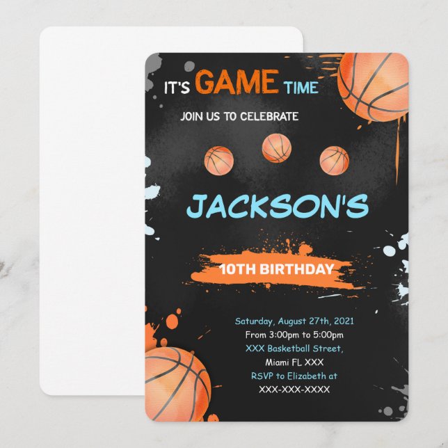 Invitation d'anniversaire de basketball (Devant / Derrière)