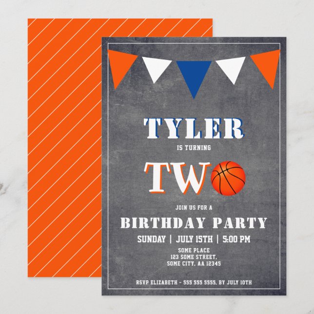 Invitation d'anniversaire de basketball garçon 2e  (Devant / Derrière)