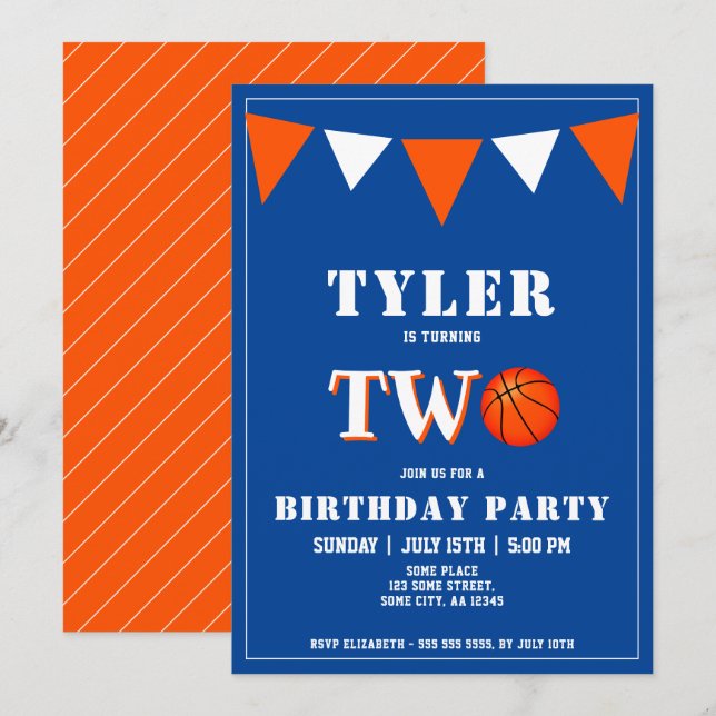 Invitation d'anniversaire de basketball garçon 2e  (Devant / Derrière)
