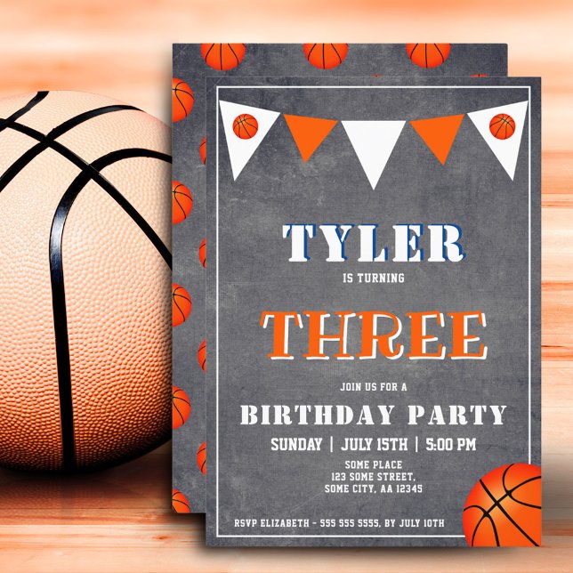 Invitation d'anniversaire de basketball garçon 3e  (Créateur téléchargé)