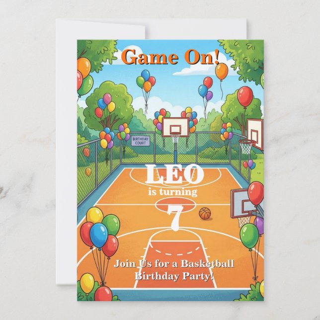 Invitation d'anniversaire de basketball garçon | Q (Devant)