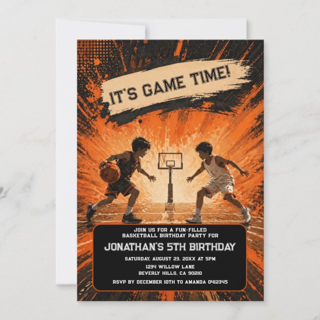 Invitation d'anniversaire de basketball Grunge Noi (Devant)