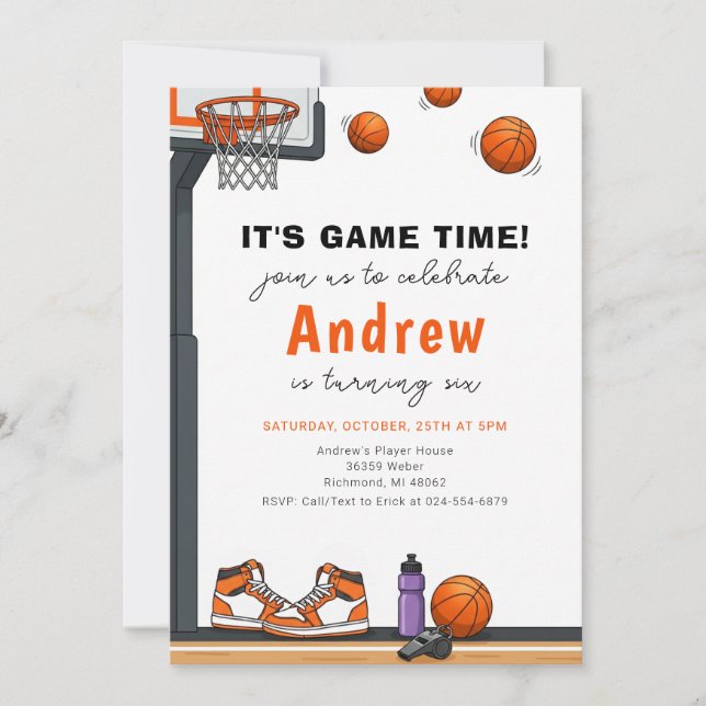 Invitation d'anniversaire de basketball moderne pe (Devant)