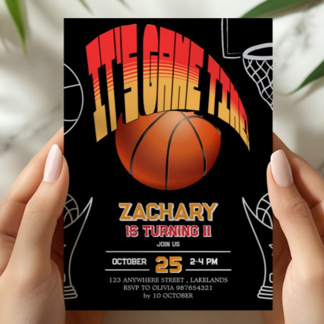 Invitation d'anniversaire de basketball noir (Créateur téléchargé)