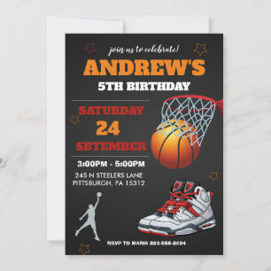Invitation d'anniversaire de basketball Orange Noi