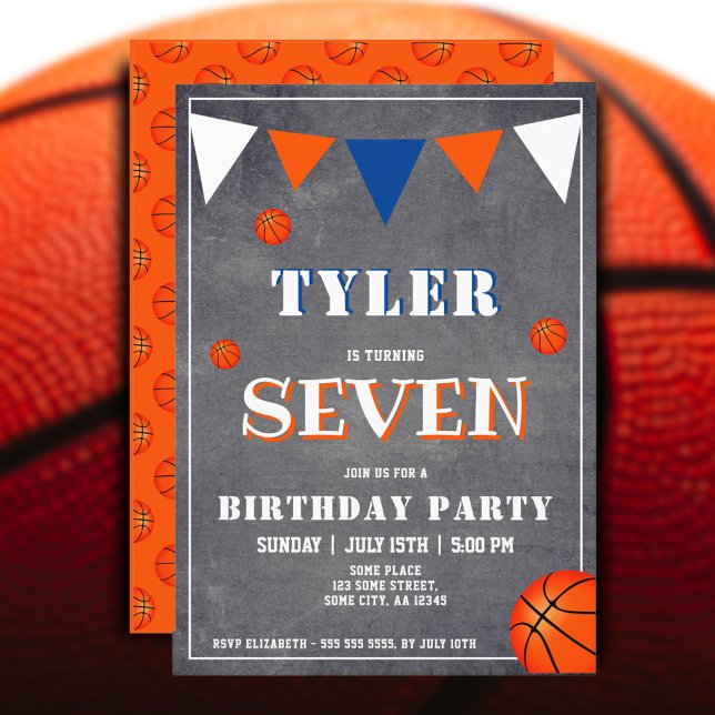 Invitation d'anniversaire de basketball Orange Tab (Créateur téléchargé)