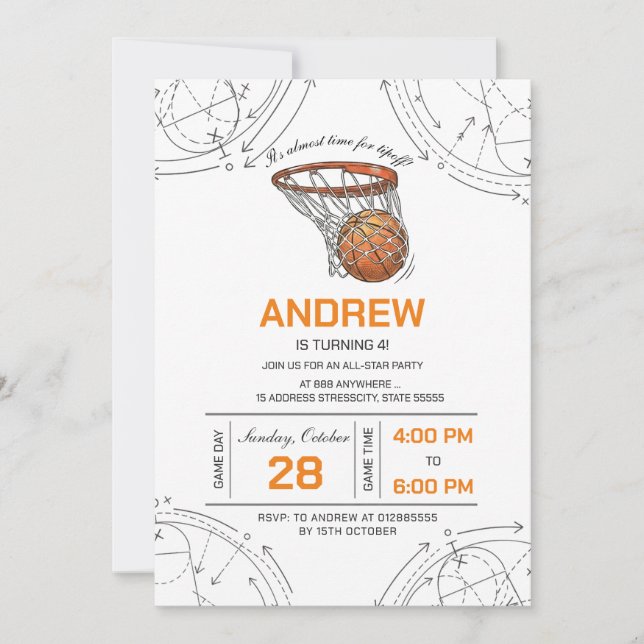 Invitation d'anniversaire de basketball personnali (Devant)
