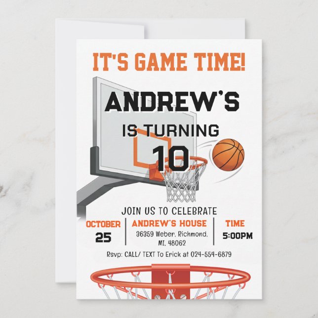 Invitation d'anniversaire de basketball personnali (Devant)