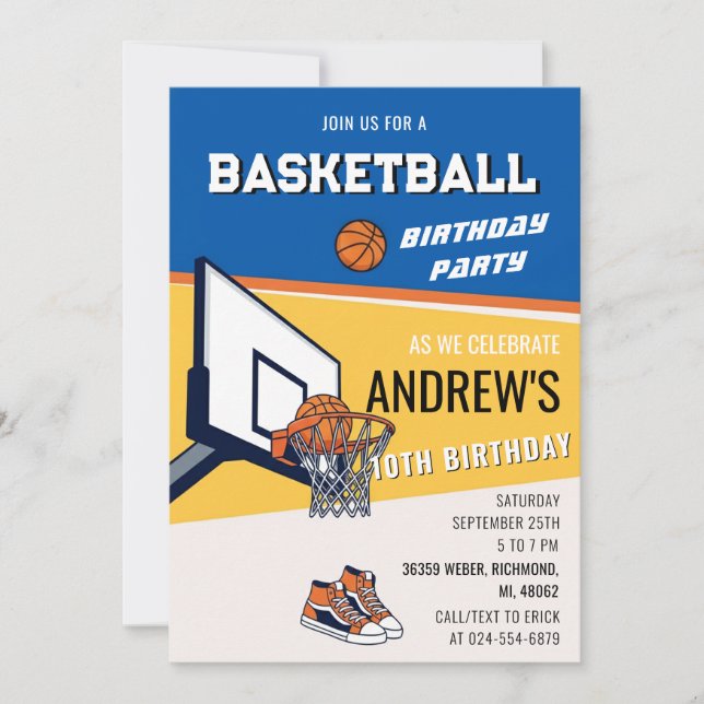 Invitation d'anniversaire de basketball personnali (Devant)