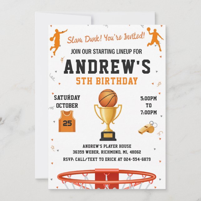 Invitation d'anniversaire de basketball personnali (Devant)