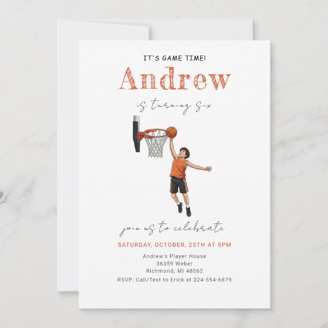 Invitation d'anniversaire de basketball personnali (Devant)