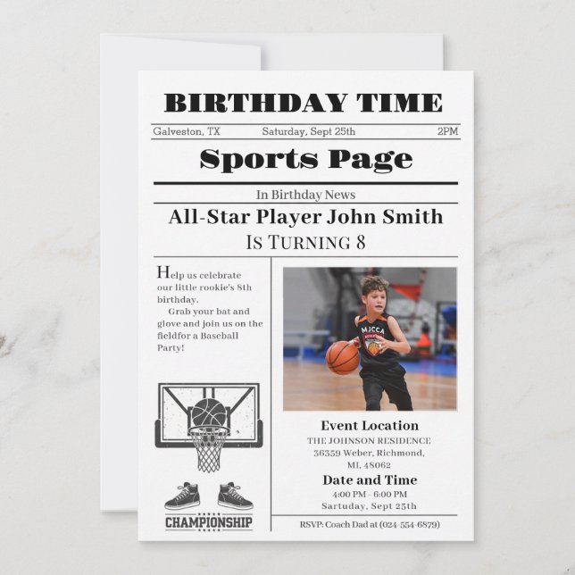 Invitation d'anniversaire de basketball personnali (Devant)