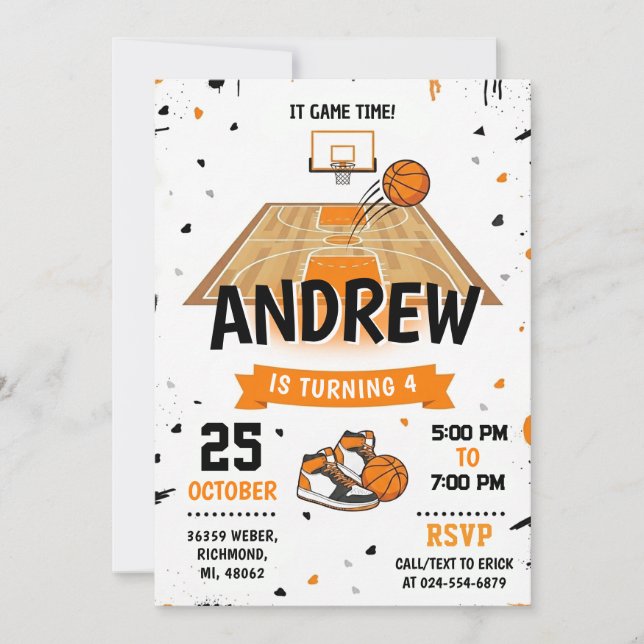 Invitation d'anniversaire de basketball personnell (Devant)