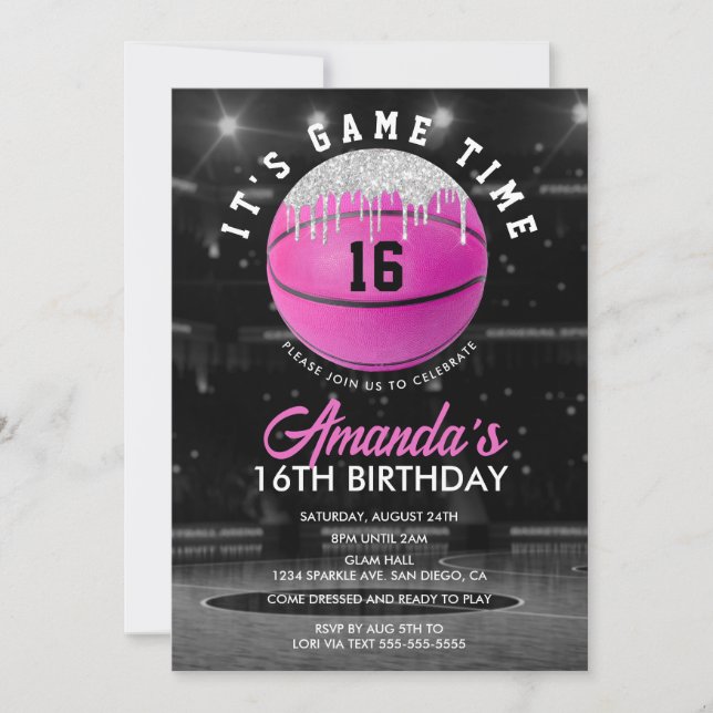 Invitation d'anniversaire de basketball pour fille (Devant)