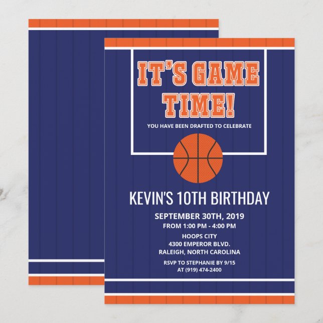 Invitation d'anniversaire de basketball - TOUS ÂGE (Devant / Derrière)