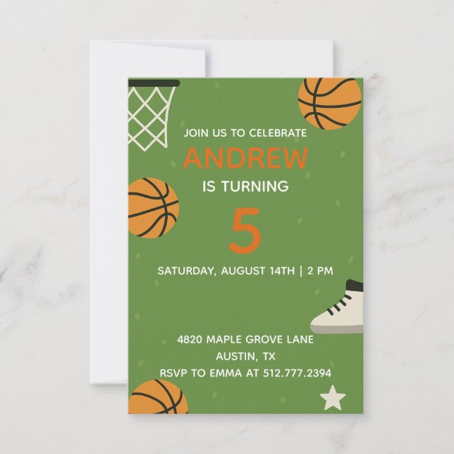 Invitation d'anniversaire de basketball vert • Fêt (Devant)