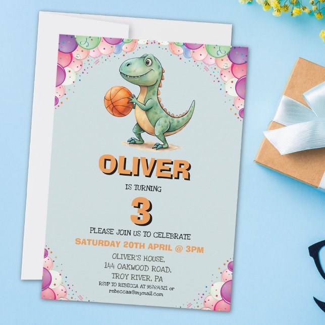 Invitation d'anniversaire de basketteur T-rex (Créateur téléchargé)