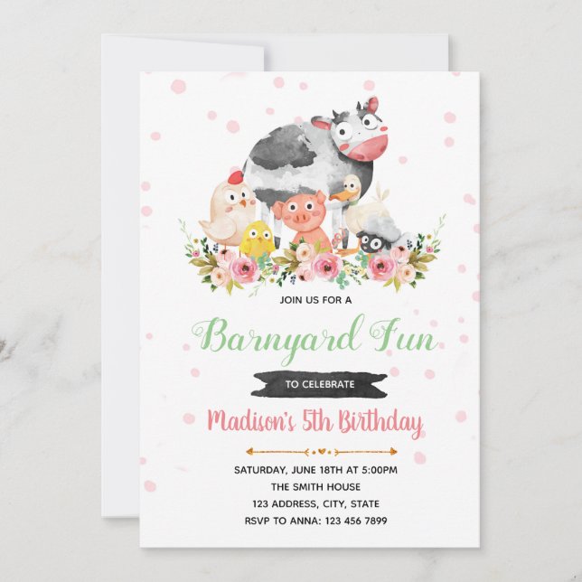 Invitation d'anniversaire de basse-cour de ressort (Devant)