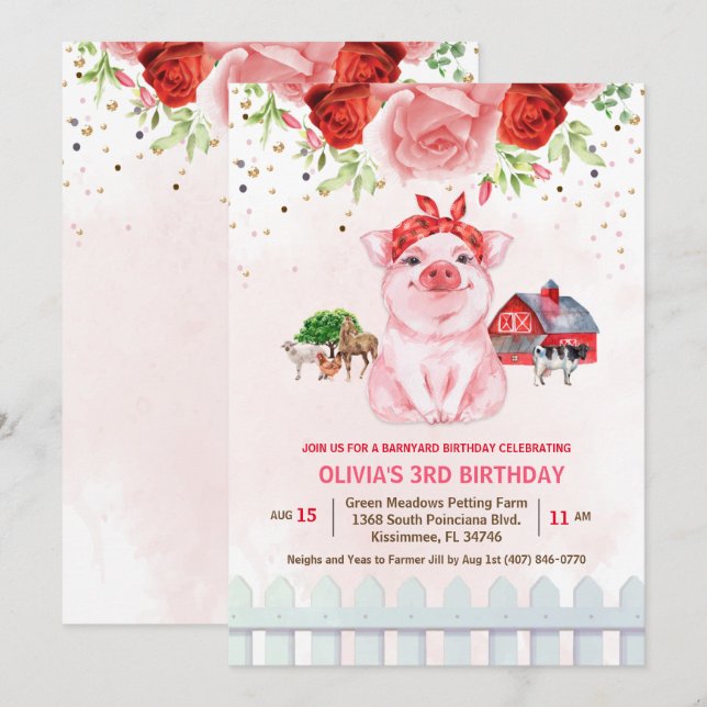 Invitation d'anniversaire de basse-cour pour tout  (Devant / Derrière)