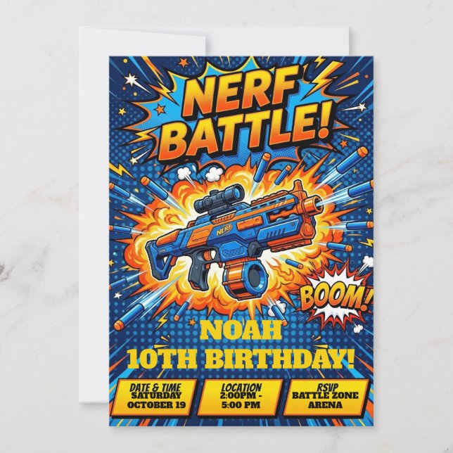 Invitation d'anniversaire de bataille Nerf  (Devant)