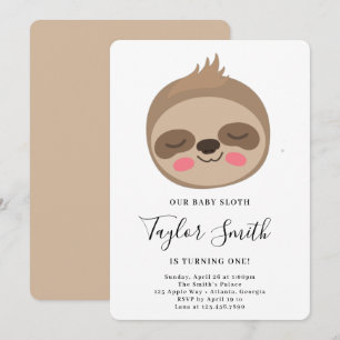 Invitation d'anniversaire de bébé paresseux mignon