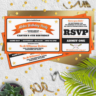 Invitation d'anniversaire de billet de baseball Al
