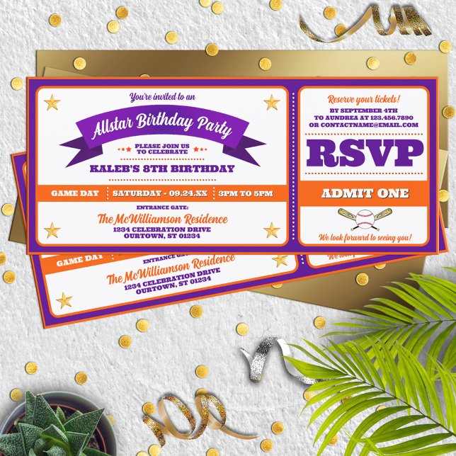 Invitation d'anniversaire de billet de baseball Al (Créateur téléchargé)