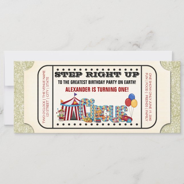 Invitation d'anniversaire de billet de cirque vint (Devant)