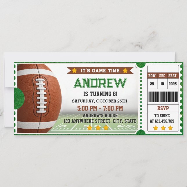 Invitation d'anniversaire de billet de football am (Devant)
