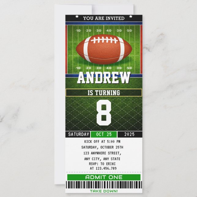 Invitation d'anniversaire de billet de football am (Devant)