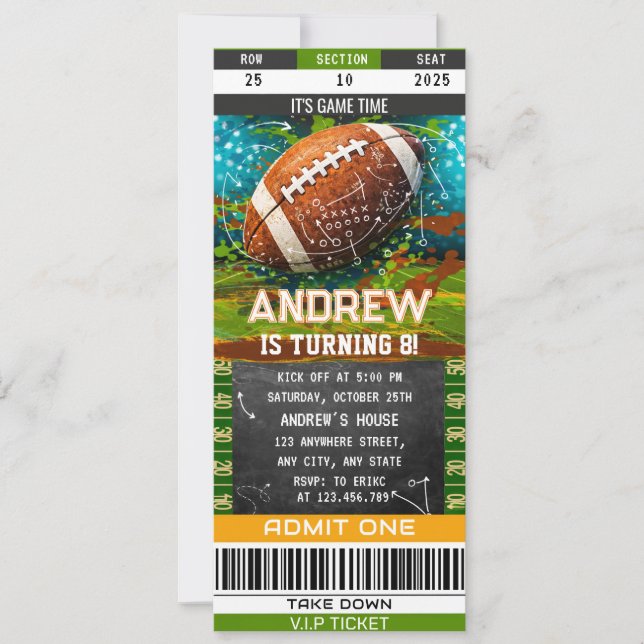 Invitation d'anniversaire de billet de football am (Devant)