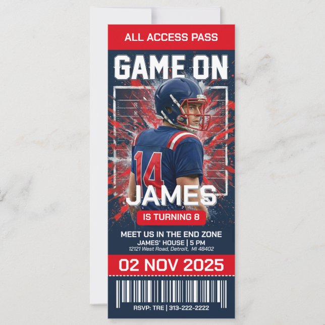 Invitation d'anniversaire de billet de football mo (Devant)