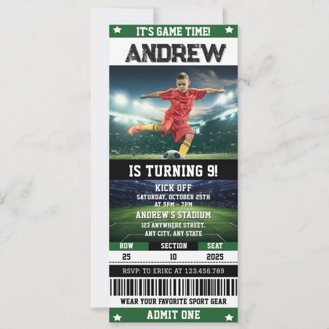 Invitation d'anniversaire de billet de football pe (Devant)