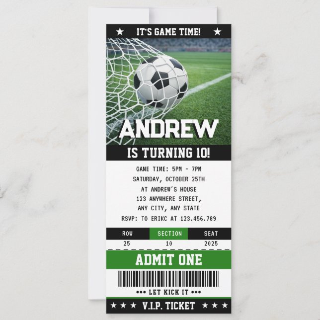 Invitation d'anniversaire de billet de football pe (Devant)