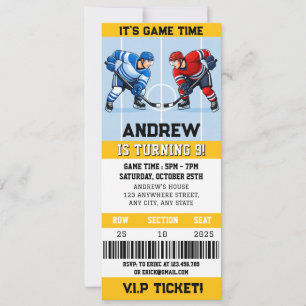 Invitation d'anniversaire de billet de hockey pers