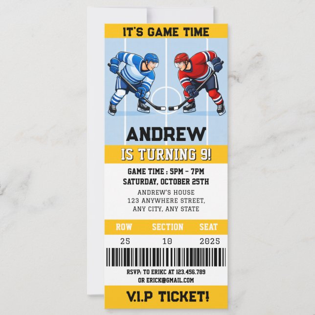 Invitation d'anniversaire de billet de hockey pers (Devant)
