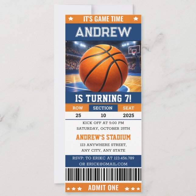 Invitation d'anniversaire de billet de match de ba (Devant)