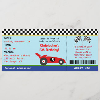 Invitation d'anniversaire de billet de voiture de