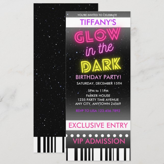 Invitation d'anniversaire de billet | Lumineux dan (Devant / Derrière)