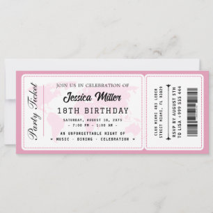 Invitation d'anniversaire de billet rose pailleté