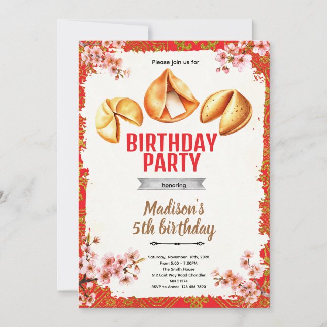 Invitation d'anniversaire de biscuit de fortune (Devant)